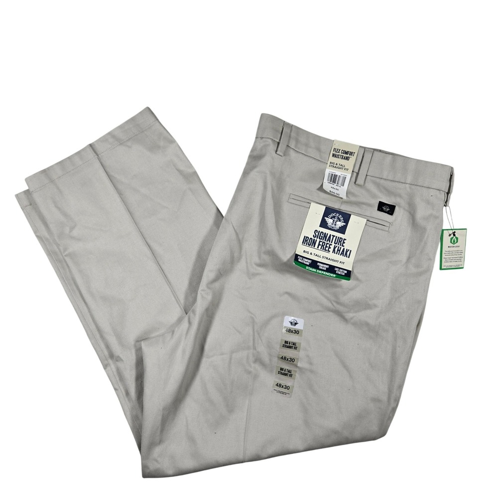 Dockers Signature Mens 48x30 Iron Free Khaki Big & Tall Straight Fit Pants Tan